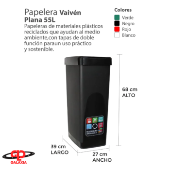 Papelera con Tapa Vaivén 55 Litros Rimo Medidas