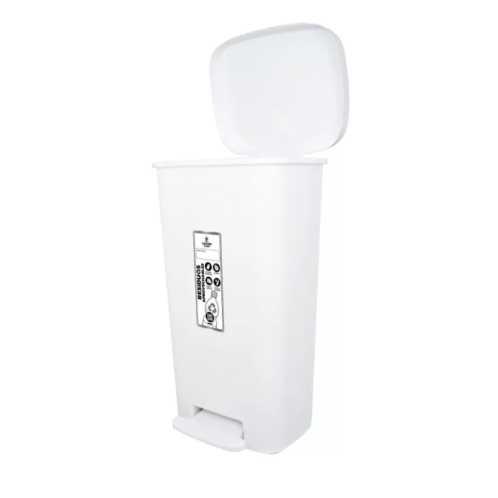 Papelera Cuadrada con Pedal 45 Litros Blanca Luxury