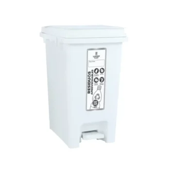 Papelera Rectangular con-Pedal 20 Litros-Blanca Luxury
